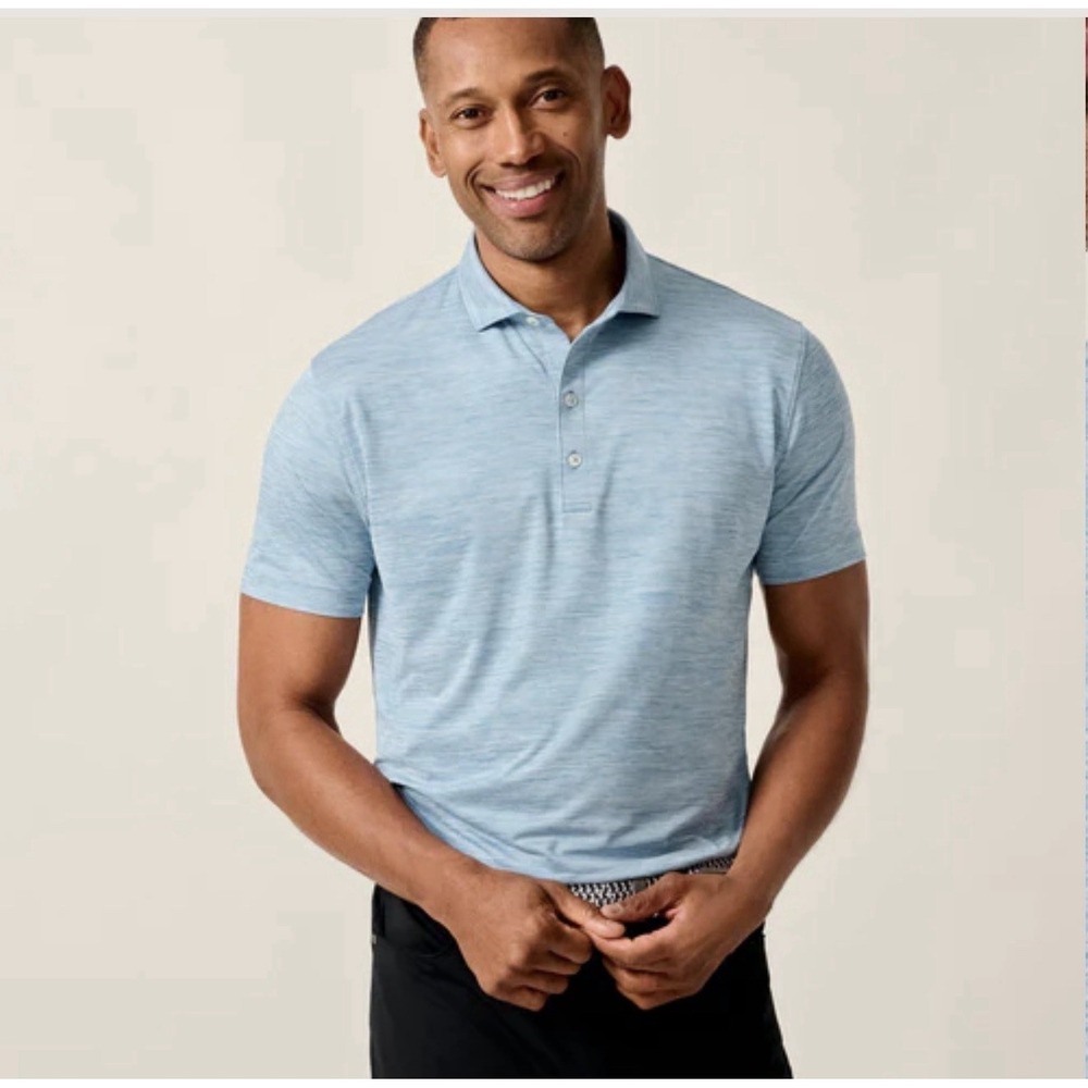 Johnnie O Polo Shirt XL Light Blue Heathered Featherweight Stretch Golf Maliblu